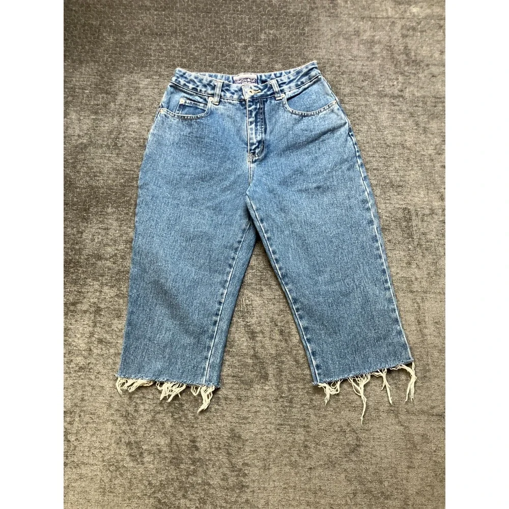 Limited Too Capri Jeans Womens 3 Junior Blue Light Wash Denim Mid Rise Raw Hem